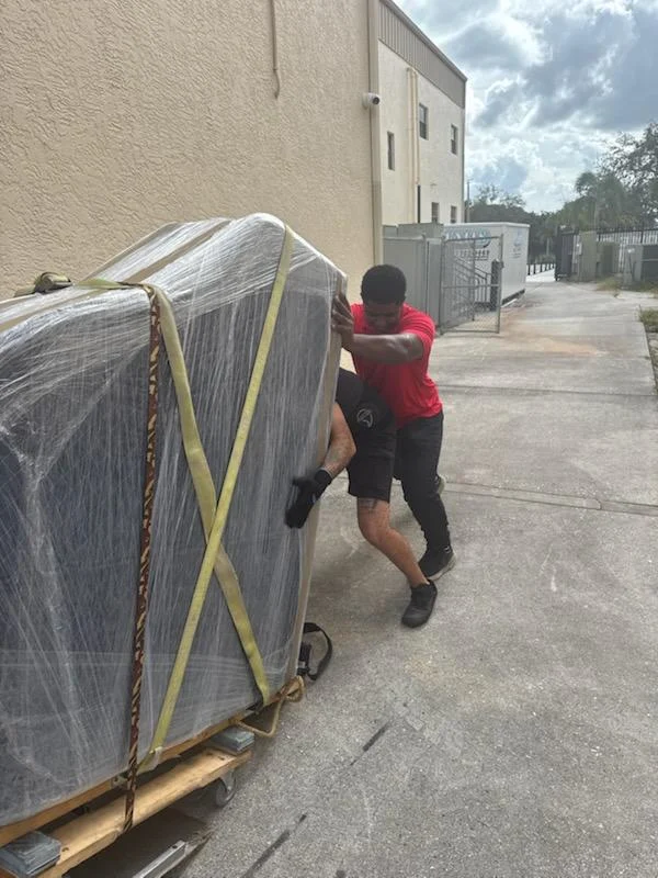 Frank and Sons crew moving a carefully padded item