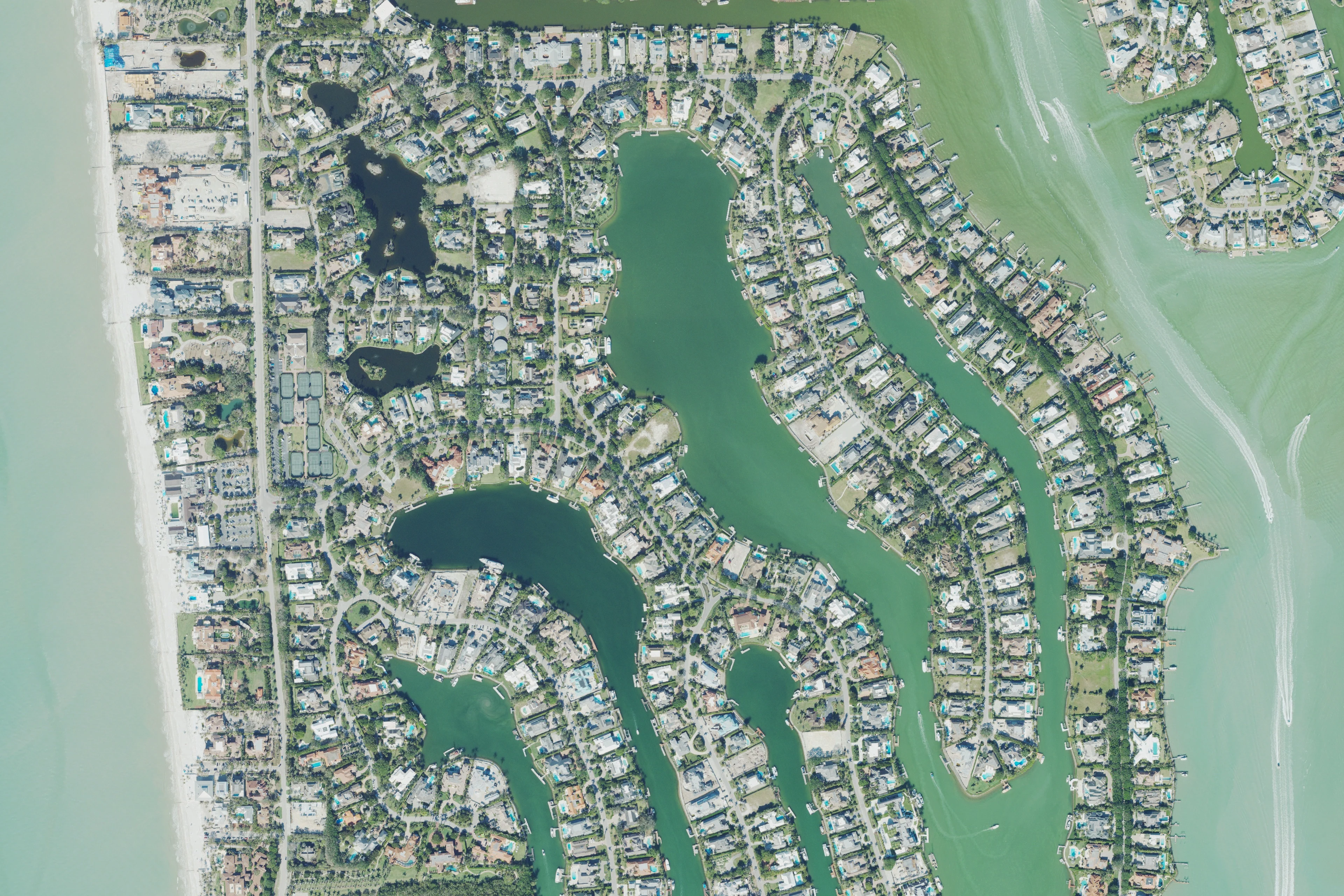 Aerial view of northern Port Royal waterfront streets and canals