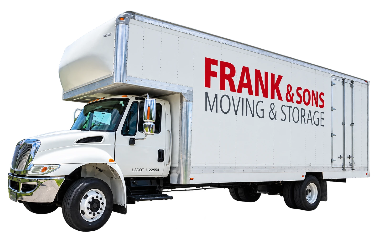Frank and Sons branded white moving truck, shown without its background